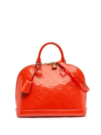 Pre-owned Louis Vuitton 2014 Monogram Vernis Alma Pm Satchel In Orange
