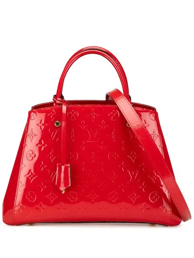Pre-owned Louis Vuitton 2014 Monogram Vernis Montaigne Mm Satchel In 红色