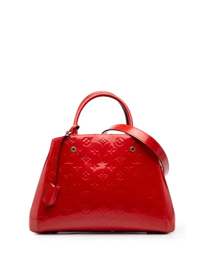 Pre-owned Louis Vuitton 2014 Monogram Vernis Montaigne Mm Satchel In Red