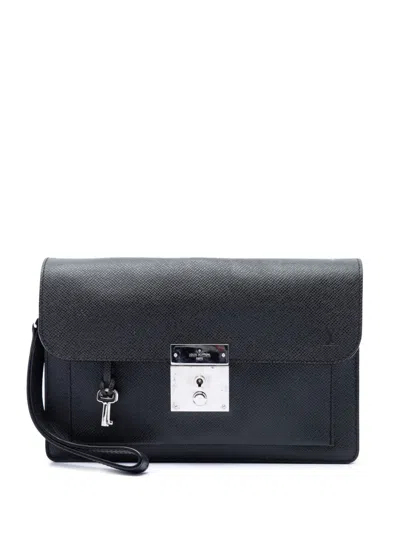 Pre-owned Louis Vuitton 2014 Taiga Belaia Clutch Bag In Black