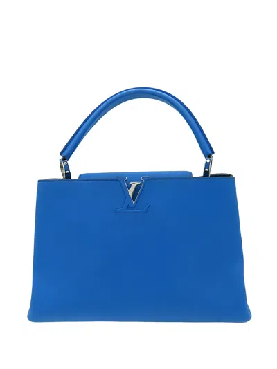 Pre-owned Louis Vuitton 2014 Taurillon Capucines Gm Satchel In Blue