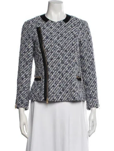 Pre-owned Louis Vuitton 2014 Tweed Biker Jacket In Blue/white