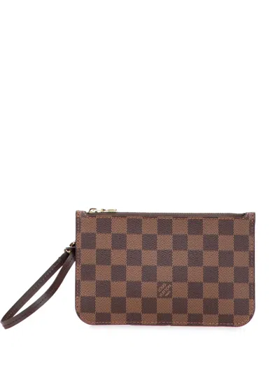 Pre-owned Louis Vuitton 2015-2025 Damier Ebene Neverfull Pm Pouch In Brown