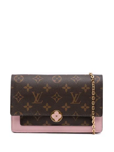 Pre-owned Louis Vuitton 2015-2025 Monogram Flore Wallet On Chain Crossbody Bag In Brown