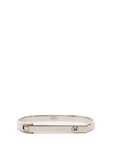 Pre-owned Louis Vuitton 2015 Brass Hinge Lock Bangle Costume Bracelet In Silver