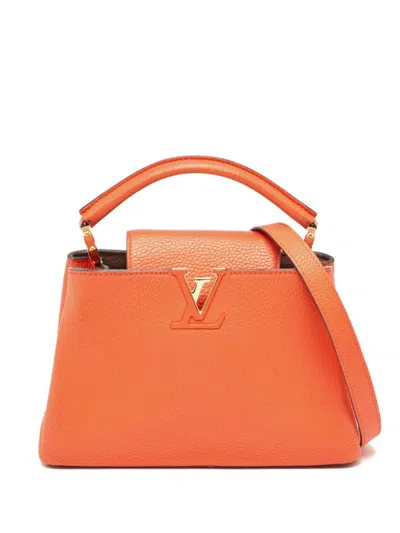 Pre-owned Louis Vuitton 2015 Capucines Bb Two-way Handbag In Orange