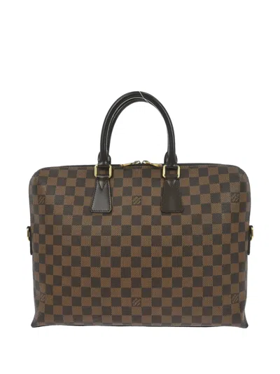 Pre-owned Louis Vuitton 2015 Checked Briefcase In Brown
