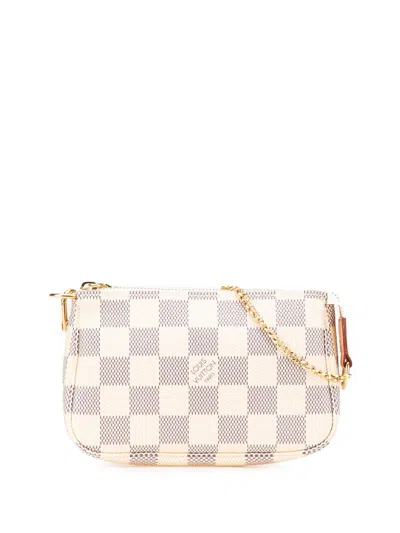 Pre-owned Louis Vuitton 2015 Damier Azur Mini Pochette Accessoires Handbag In White