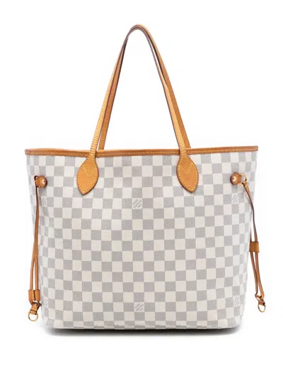 Pre-owned Louis Vuitton 2015 Damier Azur Neverfull Mm Tote Bag In White