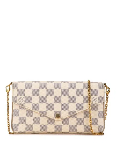 Pre-owned Louis Vuitton 2015 Damier Azur Pochette Felicie Crossbody Bag In White