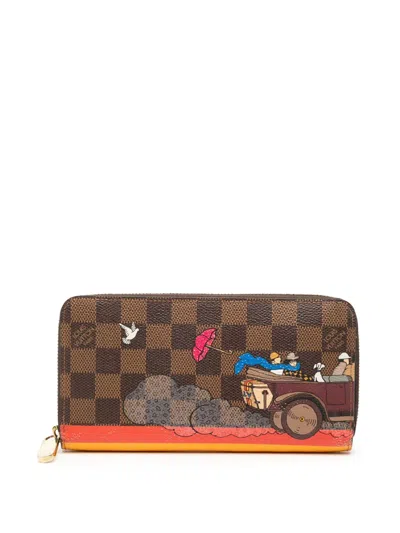 Pre-owned Louis Vuitton 2015 Damier Ebene Evasion Illustre Zippy Wallet Long Wallets In Brown
