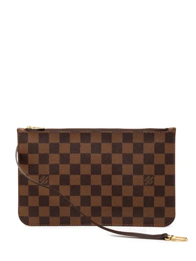 Pre-owned Louis Vuitton 2015 Damier Ebene Neverfull Mm Pouch In Brown