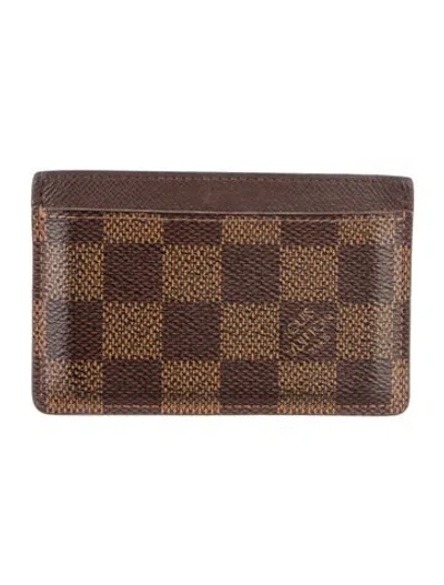 Pre-owned Louis Vuitton 2015 Damier Ebene Pattern Card Case In Brown