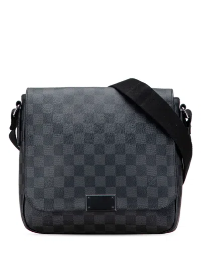 Pre-owned Louis Vuitton 2015 Damier Graphite District Pm Crossbody Bag In Black