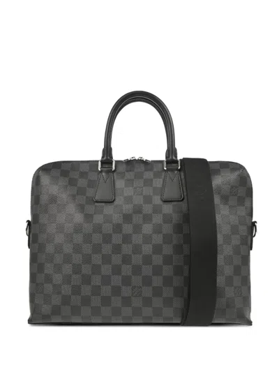 Pre-owned Louis Vuitton 2015 Damier Graphite Document Handbag In Black