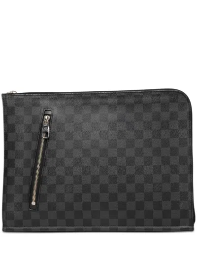 Pre-owned Louis Vuitton 2015 Damier Graphite Poche Documents Portfolio Clutch Bag In Black
