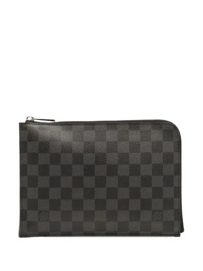 Pre-owned Louis Vuitton 2015 Damier Graphite Pochette Jour Pm Clutch Bag In Black