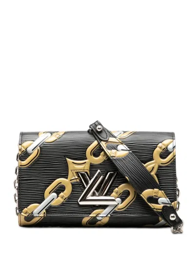 Pre-owned Louis Vuitton 2015 Epi Chain Flower Twist Wallet On Chain Crossbody Bag In Black