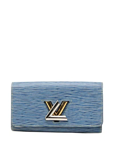 Pre-owned Louis Vuitton 2015 Epi Denim Twist Wallet Long Wallets In Blue