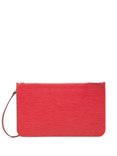Pre-owned Louis Vuitton 2015 Epi Neverfull Pouch In Red