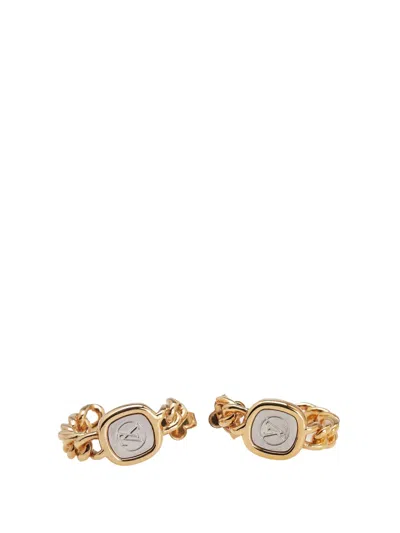Pre-owned Louis Vuitton 2015 Gold Plated Lv Id Chain Hoop Push Back Earrings Costume Earrings