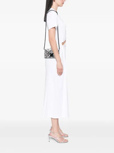 Pre-owned Louis Vuitton 2015 Graphic Print Calfskin Twist Wallet On Chain Crossbody Bag In White