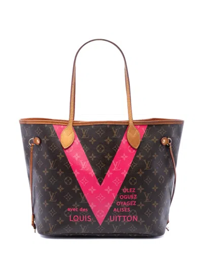 Pre-owned Louis Vuitton 2015 Limited Edition Monogram Grenade V Neverfull Mm Tote Bag In Brown