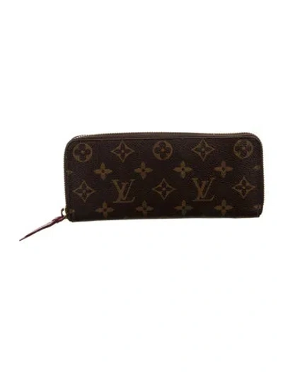 Pre-owned Louis Vuitton 2015 Lv Monogram Clemence Wallet In Brown