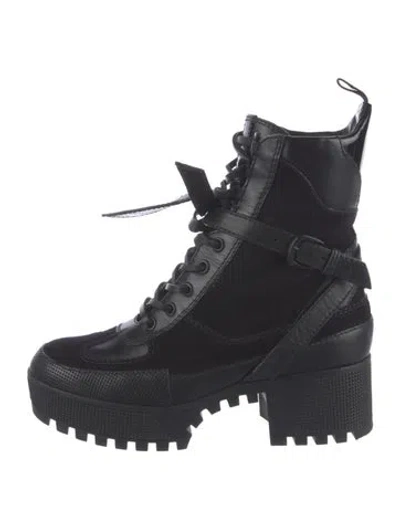 Pre-owned Louis Vuitton 2015 Lv Monogram Combat Boots In Black