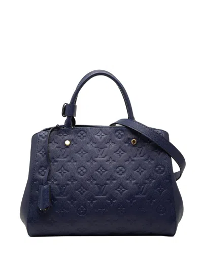 Pre-owned Louis Vuitton 2015 Monogram Empreinte Montaigne Mm Satchel In Blue