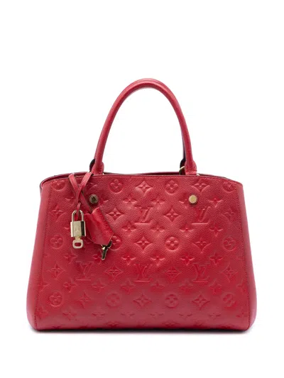 Pre-owned Louis Vuitton 2015 Monogram Empreinte Montaigne Mm Satchel In Red