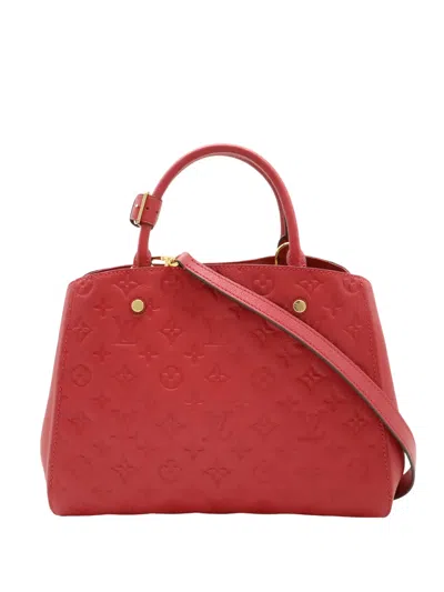 Pre-owned Louis Vuitton 2015 Monogram Empreinte Montaigne Mm Satchel In Red