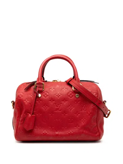 Pre-owned Louis Vuitton 2015 Monogram Empreinte Speedy Bandouliere 25 Satchel In Red
