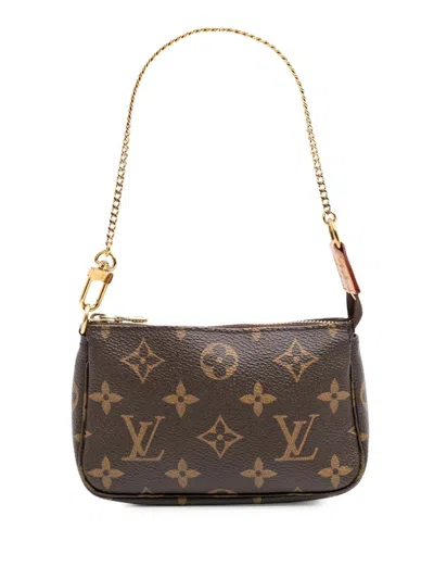 Pre-owned Louis Vuitton 2015 Monogram Mini Pochette Accessoires Handbag In Brown