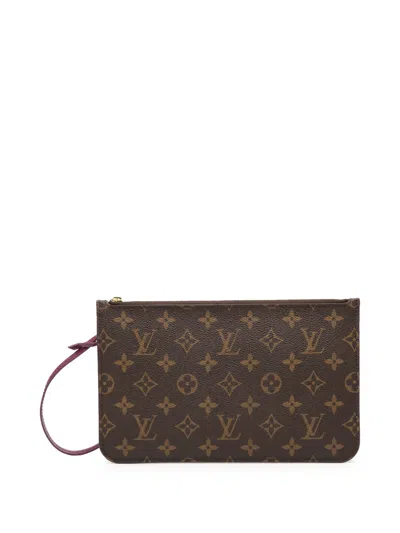 Pre-owned Louis Vuitton 2015 Monogram Neverfull Mm Pouch In Brown