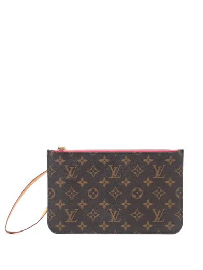 Pre-owned Louis Vuitton 2015 Monogram Neverfull Mm Pouch In Brown