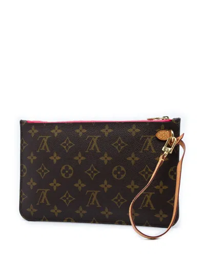 Pre-owned Louis Vuitton 2015 Monogram Neverfull Mm Pouch In Brown