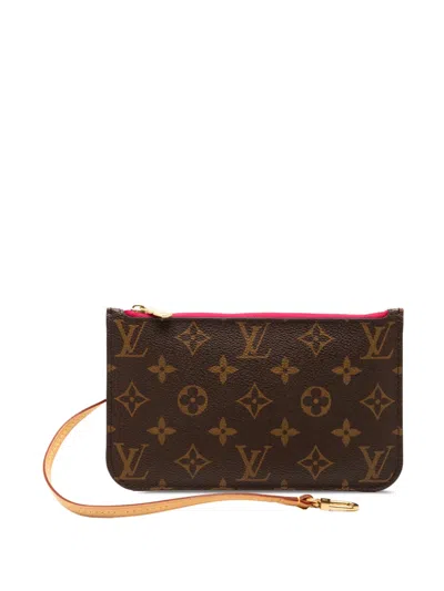 Pre-owned Louis Vuitton 2015 Monogram Neverfull Pm Pouch In Brown
