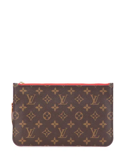 Pre-owned Louis Vuitton 2015 Monogram Neverfull Pouch In Brown