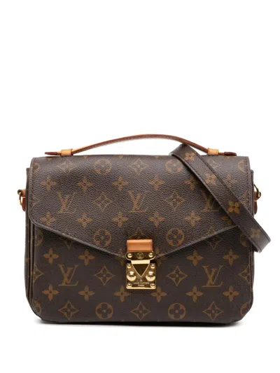 Pre-owned Louis Vuitton 2015 Monogram Pochette Metis Satchel In Brown