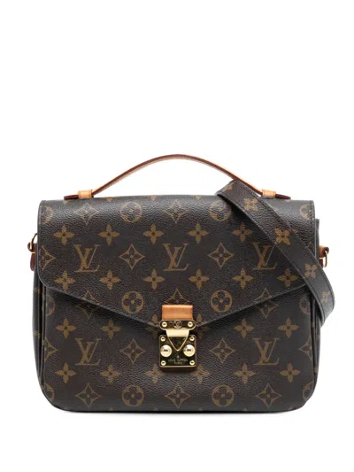 Pre-owned Louis Vuitton 2015 Monogram Pochette Metis Satchel In Brown