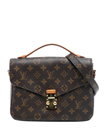 Pre-owned Louis Vuitton 2015 Monogram Pochette Metis Satchel In Brown