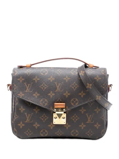 Pre-owned Louis Vuitton 2015 Monogram Pochette Metis Satchel In Brown