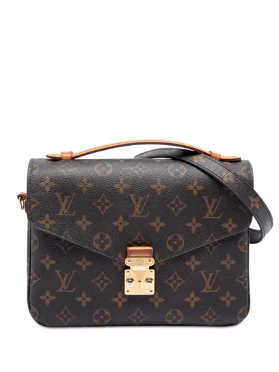 Pre-owned Louis Vuitton 2015 Monogram Pochette Metis Satchel In Brown