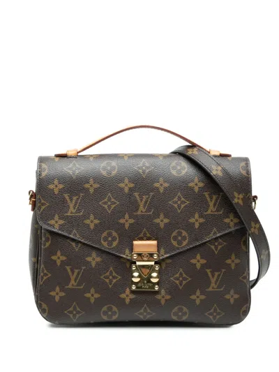 Pre-owned Louis Vuitton 2015 Monogram Pochette Metis Satchel In Brown