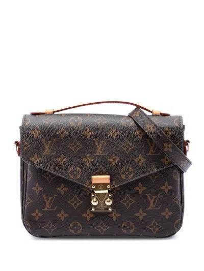 Pre-owned Louis Vuitton 2015 Monogram Pochette Metis Satchel In Brown