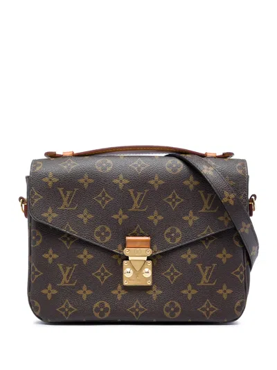 Pre-owned Louis Vuitton 2015 Monogram Pochette Metis Satchel In Brown