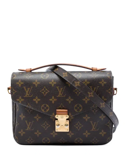 Pre-owned Louis Vuitton 2015 Monogram Pochette Metis Satchel In Brown