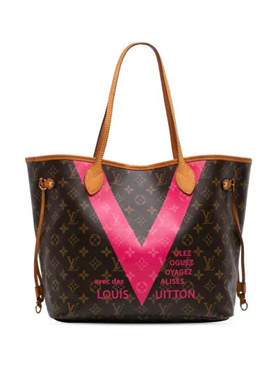 Pre-owned Louis Vuitton 2015 Monogram V Neverfull Mm Tote Bag In Brown