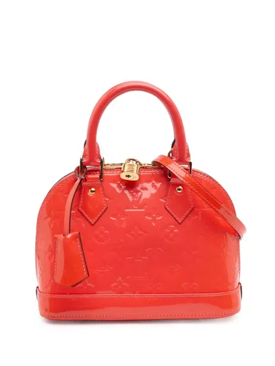 Pre-owned Louis Vuitton 2015 Monogram Vernis Alma Bb Satchel In Red